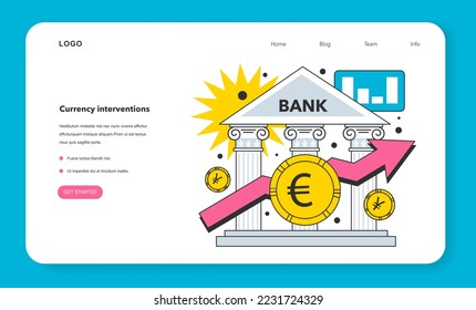 Intervenciones monetarias como medida para reducir la inflación, banner web o página de aterrizaje. Recuperación de la crisis económica. Aumentar los precios y el valor del dinero disminuye. Ilustración vectorial plana