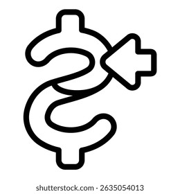 Currency letter with arrow line icon, design recruitment concept. Vector graphics. Money income, financial literacy sign on white background, style mobile or design