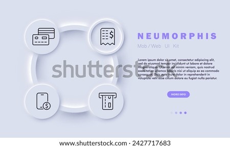Currency line icon. Banking ecosystem, branches, ATMs, digital channels, customer needs . Neomorphism style. Vector line icon for business and advertising