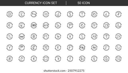 Currency line icon and dollar icon set