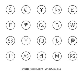 Currency line icon set isolated on white background