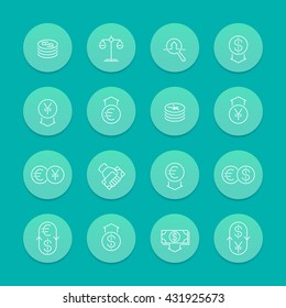 Currency line icons, forex trading, foreign exchange, coins, monetary policy, vector illustration