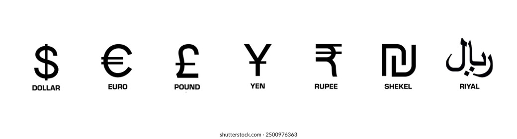 Currency logo. World Currency symbols.	