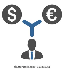 Currency Management vector icon. Style is bicolor flat symbol, cobalt and gray colors, rounded angles, white background.
