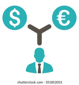 Currency Management vector icon. Style is bicolor flat symbol, grey and cyan colors, rounded angles, white background.