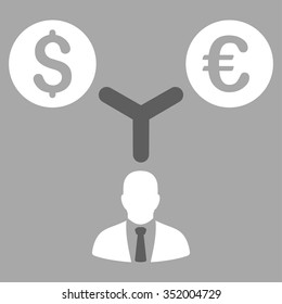 Currency Management vector icon. Style is bicolor flat symbol, dark gray and white colors, rounded angles, silver background.