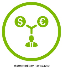 Currency Management vector icon. Style is flat circled symbol, eco green color, rounded angles, white background.