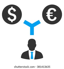 Currency Management vector icon. Style is bicolor flat symbol, blue and gray colors, white background.