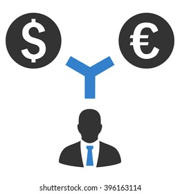 Currency Management vector icon. Style is flat symbol, cobalt color, white background.