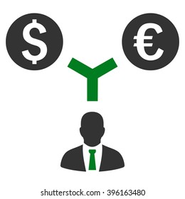 Currency Management vector icon. Style is bicolor flat symbol, green and gray colors, white background.