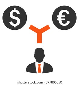 Currency Management vector icon. Style is bicolor flat symbol, orange and gray colors, white background.