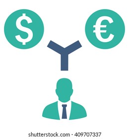 Currency Management vector icon. Style is bicolor flat symbol, cobalt and cyan colors, white background.