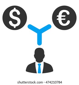 Currency Manager icon. Vector style is bicolor flat iconic symbol, blue and gray colors, white background.