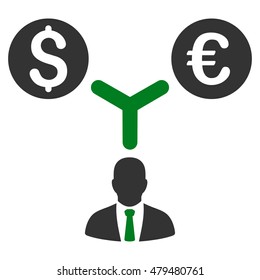 Currency Manager icon. Vector style is bicolor flat iconic symbol, green and gray colors, white background.