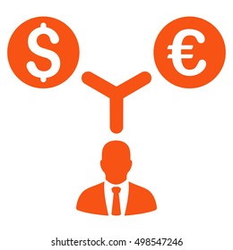 Currency Manager icon. Vector style is flat iconic symbol, orange color, white background.