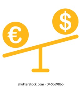 Currency Market vector icon. Style is flat symbol, yellow color, rounded angles, white background.