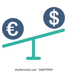 Currency Market vector icon. Style is bicolor flat symbol, cobalt and cyan colors, rounded angles, white background.