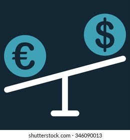 Currency Market vector icon. Style is bicolor flat symbol, blue and white colors, rounded angles, dark blue background.