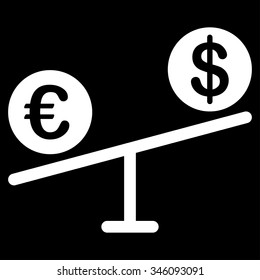 Currency Market vector icon. Style is flat symbol, white color, rounded angles, black background.