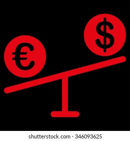 Currency Market vector icon. Style is flat symbol, red color, rounded angles, black background.