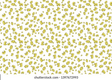 Currency Mix, Dollar, Pound, Euro. Money Fall Seamless Pattern. Vector Illustration