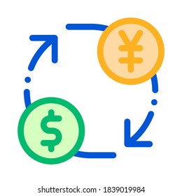 Currency Money Dollar Yen Vector Thin Line Icon. Online Money Transaction, Financial Internet Banking Payment Operation Linear Pictogram. Dollar Exchange Contour Illustration