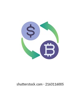 Currency money exchange flat icon, vector sign, A Dollar and bitcoin exchange colorful pictogram isolated on white. Symbol, logo illustration. Flat style design