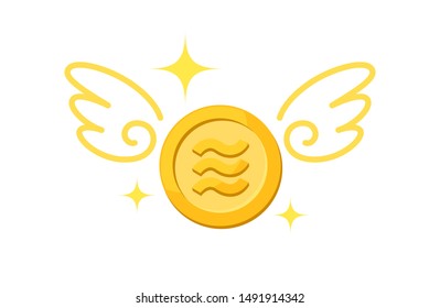 currency money gold coin and wing, icon libra currency golden coin and wings fly concept, symbol libra calibra money coin fly up, loss financial, money fly wing symbol with libra crypto currency coins