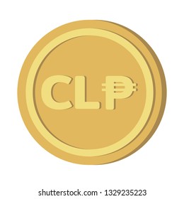 Currency money symbols icon : Chile’s Chilean peso CLP Gold coin vector illustration