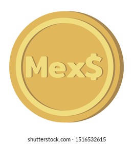 Currency money symbols icon : Mexico’s Mexican peso Mex$ code MXN gold coin vector illustration