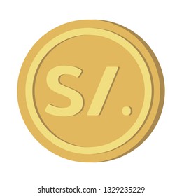 Currency money symbols icon : Peru’s Peruvian sol PEN Gold coin vector illustration