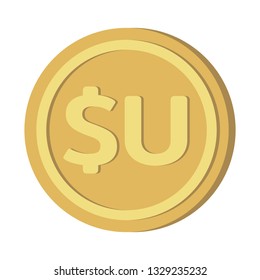 Currency money symbols icon : Uruguay’s Uruguayan peso UYU Gold coin vector illustration