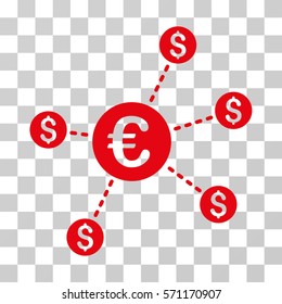 Currency Network Nodes icon. Vector illustration style is flat iconic symbol, red color, transparent background. Designed for web and software interfaces.