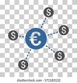 Currency Network Nodes icon. Vector illustration style is flat iconic bicolor symbol, cobalt and gray colors, transparent background. Designed for web and software interfaces.