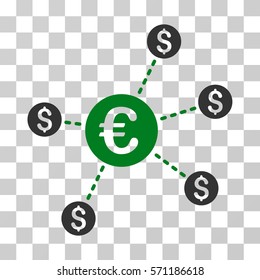 Currency Network Nodes icon. Vector illustration style is flat iconic bicolor symbol, green and gray colors, transparent background. Designed for web and software interfaces.