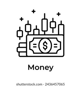 Nota de moneda y moneda con candelabro gráfico que muestra el concepto icono de comercio de dinero