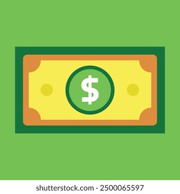 Nota de moneda, Ilustración vectorial plana de color verde, nota bancaria,