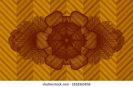 Currency orange realistic emblem. Geometric fashionable background. Artistic illustration. 