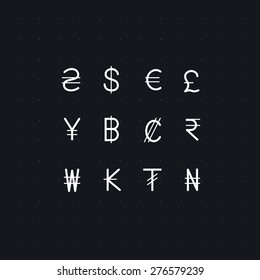 Currency Outline vector icons for web and mobile. Thin 2 pixel stroke