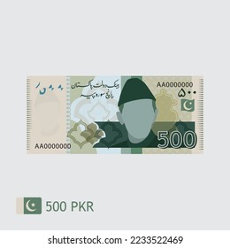 Currency of Pakistan. Five Hundred rupees. flat vector illustration