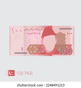 Currency of Pakistan. One Hundred rupees. flat vector illustration svg