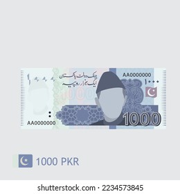 Currency of Pakistan. One Thousand rupees. flat vector illustration svg