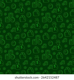 Currency Pattern Background. money Pattern Background. Money and Currency Doodle Pattern background. Finance and Wealth Illustration pattern design.