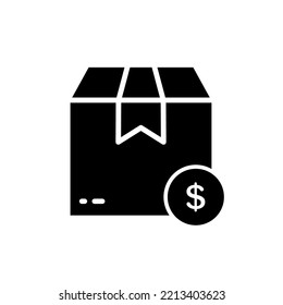 Currency Payment for Parcel Box Silhouette Icon. Price Pay Money for Delivery Service Glyph Pictogram. Pay Cash Dollar for Speed Courier Delivery Order Black Icon. Isolated Vector Illustration.