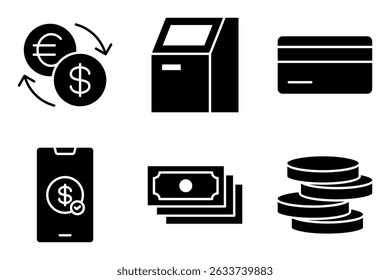 Conjunto de iconos de moneda y pagos