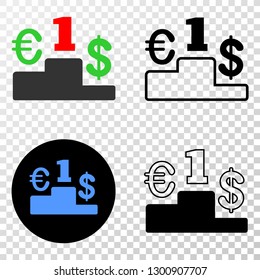 Currency pedestal EPS vector icon with contour, black and colored versions. Illustration style is flat iconic symbol on chess transparent background.