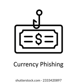 Ilustración de diseño de iconos del contorno del vector de phishing de moneda. Símbolo de ciberseguridad sobre archivo EPS 10 en fondo blanco