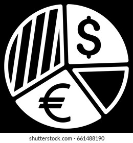 Currency Pie Chart vector icon. Flat white symbol. Pictogram is isolated on a black background. Designed for web and software interfaces.
