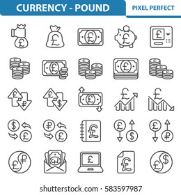 Currency - Pound Icons. Professional, pixel perfect icons optimized for both large and small resolutions. EPS 8 format. 2x size for preview.