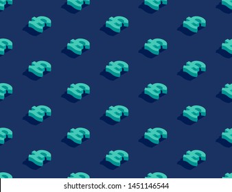Currency pound sterling (GBP) sign 3d isometric seamless pattern, Business finance concept poster and banner design illustration isolated on blue background with copy space, vector eps 10